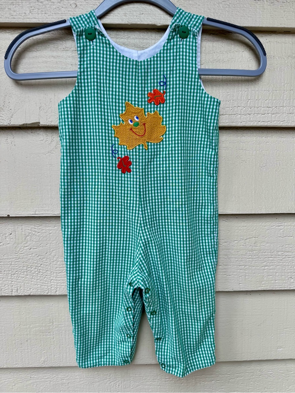 Southern Boutique Green Gingham Baby Toddler Romper Longall Fall Cotton Boys 2T
